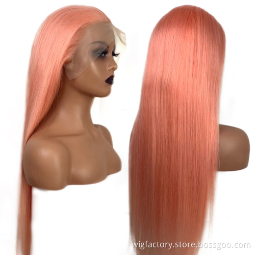 Factory wholesale cheap pink wig human hair, colored pink human hair lace wig, 13x4 lace frontal human pink hair wig
